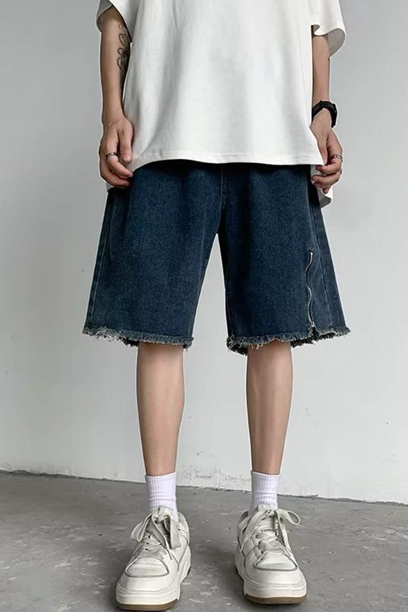 牛仔五分裤宽松直筒男潮夏季拉链水洗毛边牛仔裤潮dk5534p35,男装休闲裤,星座204-6