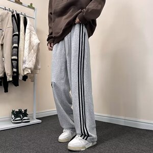 秋冬宽松直筒三杆设计感抽绳高街卫裤运动休闲长裤k61 p40图片