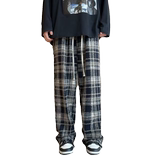 毛呢格子裤子男秋冬高腰垂感休闲直筒加绒阔腿裤hk923p60，男装休闲裤，星座204-6