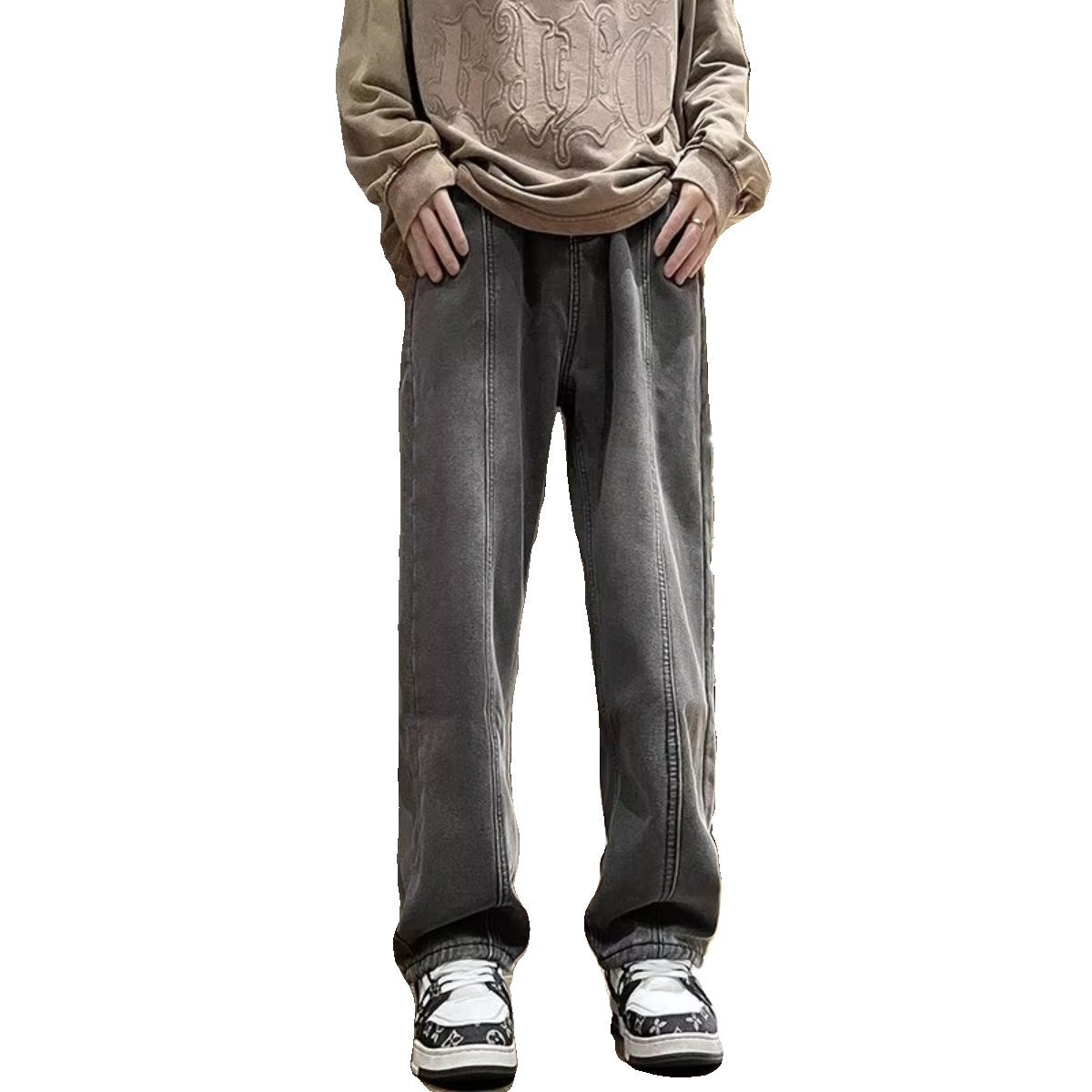 牛仔裤高街男加绒加厚秋冬季百搭宽松直筒裤潮hnk2252p60,男装牛仔裤,星座204-6