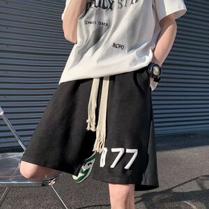 短裤男2024夏季麂皮绒发泡印宽松直筒五分裤运动短裤潮dk1025 p25图片