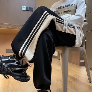 条纹裤男秋季潮牌直筒运动卫裤宽松百搭美式复古休闲裤k108 p65图片