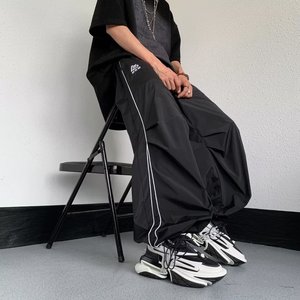 秋季薄款冲锋裤阔腿裤刺绣休闲运动包边简约拖地束脚裤潮k311 p40,男装休闲裤,星座204-6