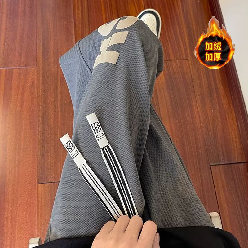 宽松运动裤男秋冬加绒加厚束脚卫裤学生港风潮休闲裤hk026 p65图片
