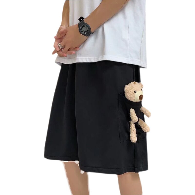 2023夏季港风情侣日系百搭宽松小熊休闲短裤男潮dk107p25,男装休闲裤,星座204-6