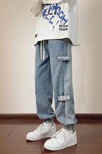 2024春季工装牛仔裤男复古束脚裤韩版休闲牛仔裤nk1631 p50图片