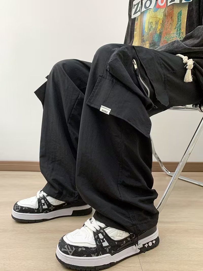 美式工装裤男女宽松直筒潮牌设计感阔腿休闲束脚长裤潮k976 p50图片