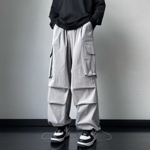 美式伞兵工装裤男宽松直筒潮牌设计感阔腿休闲束脚长裤k2805 p45图片