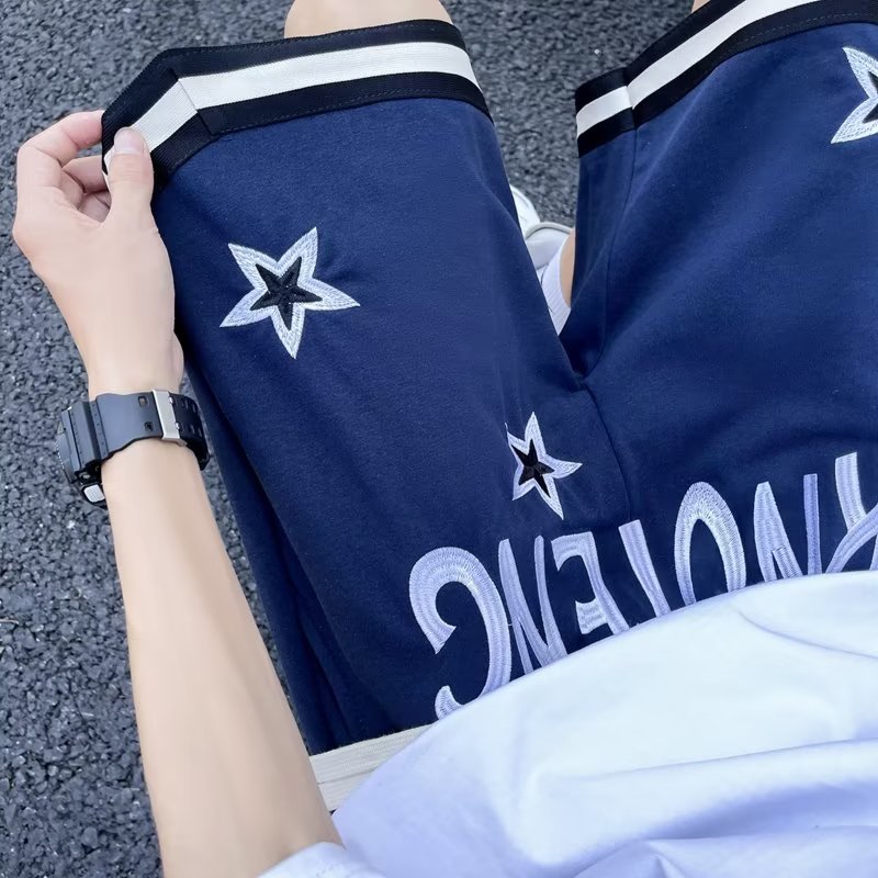 美式复古星星短裤潮牌高街宽松男女夏季情侣休闲五分裤dk694 p35图片