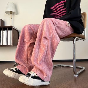 灯芯绒裤子男秋冬潮牌伞兵裤宽松直筒阔腿休闲裤k9540 p45图片