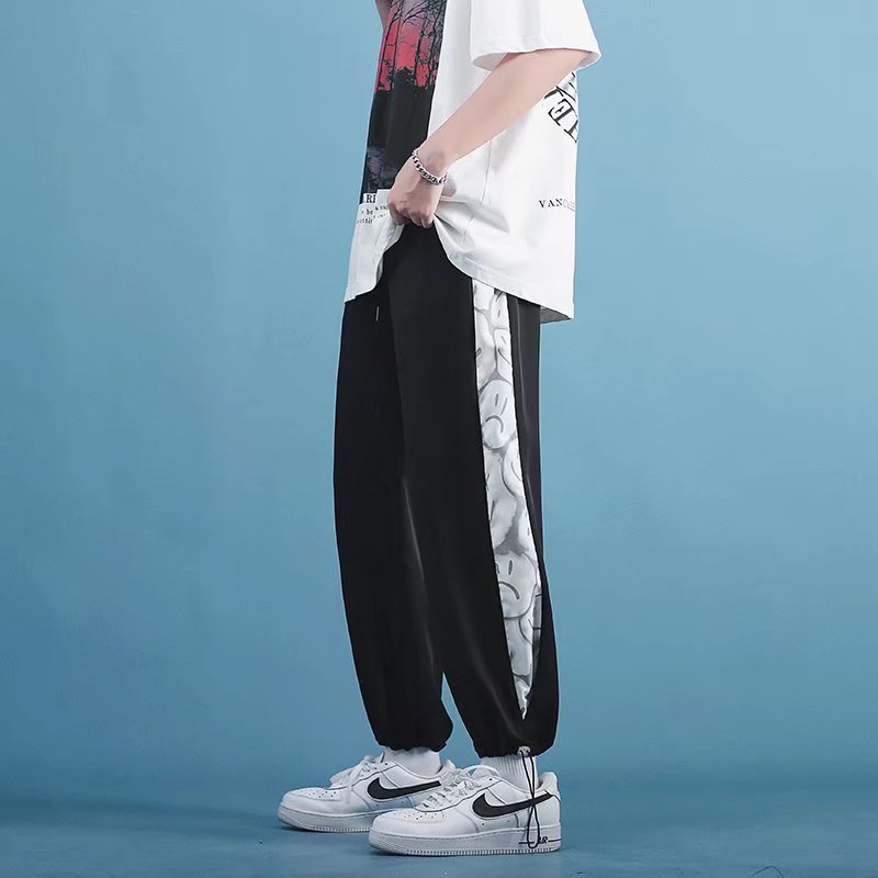 休闲裤男2023夏冰丝薄款韩版宽松运动裤抽绳中性束脚裤k505p25,男装休闲裤,星座204-6