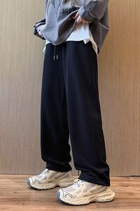 冬季纯色加绒百搭直筒重磅情侣卫裤男抽绳休闲运动裤hk14 p45图片