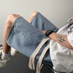 2023夏季文艺牛仔短裤简约五分裤男直筒日系短裤潮dk8033 p35图片