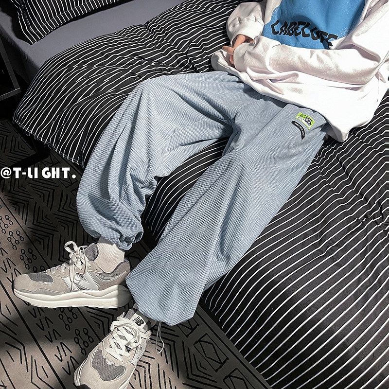 华夫格休闲裤2023春季男直筒裤束脚长裤k313p35,男装休闲裤,星座204-6