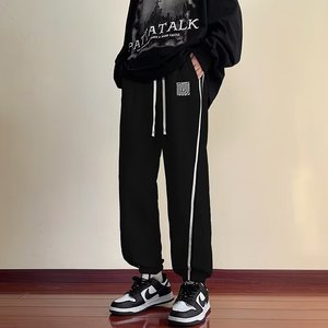 男秋季小众拼条卫裤宽松直筒运动裤潮牌束脚休闲裤潮k700 p35图片