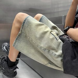夏季哈巴美式做旧水洗中腰男五分裤宽松直筒牛仔短裤dk3094 p40图片