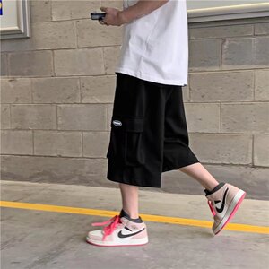 工装短裤男2023夏季港风宽松阔腿七分裤韩版运动休闲裤dk650 p30图片