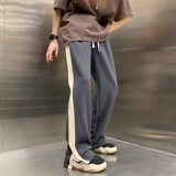 2024夏季简约直筒休闲裤拼接开叉运动长裤男潮k3050p35，男装休闲裤，星座204-6
