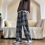 男休闲裤格子慵懒气质潮牌百搭流行宽松长裤潮k863p45，男装休闲裤，星座204-6