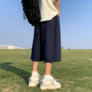 夏季日系复古六分裤男宽松过膝短裤潮休闲阔腿中裤dk021 p35图片