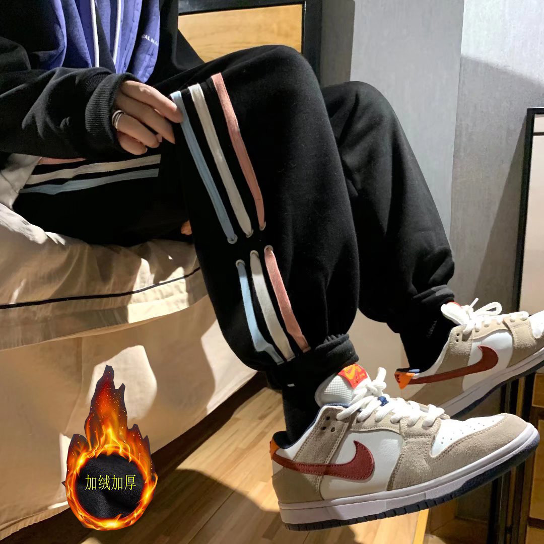 织带运动裤男2023冬季加绒休闲裤韩版百搭束脚卫裤hk1880p45，男装休闲裤，星座204-6