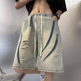 破洞牛仔短裤男2024夏季水洗宽松美式炸街五分裤潮dk2118p45，男装牛仔裤，星座204-6