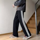 三条杠直筒裤男秋冬季痞帅重磅卫裤复古宽松休闲长裤k081p45，男装休闲裤，星座204-6