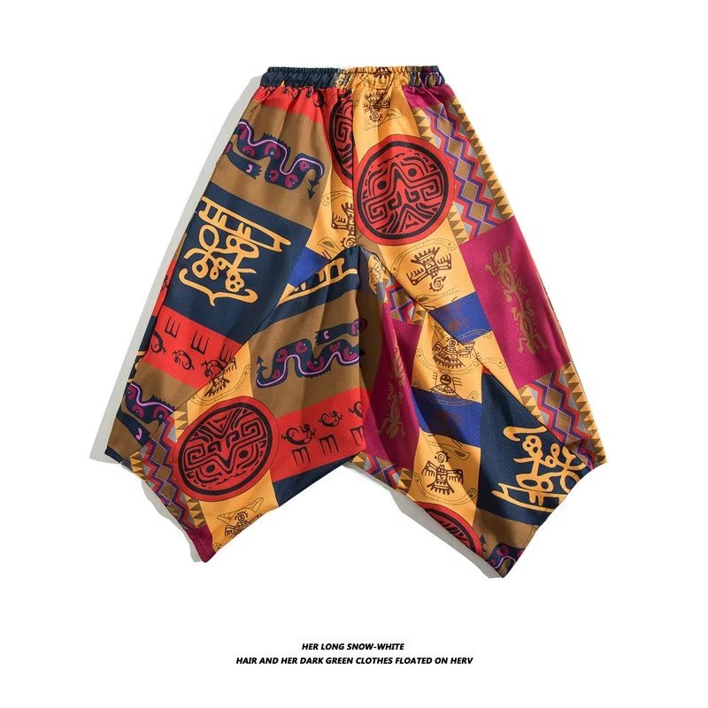 灯笼裤男女夏季民族风印花阔腿七分裤宽松情侣沙滩裤k3103 p30图片