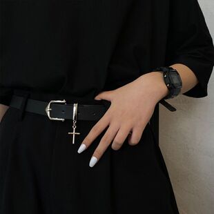 皮带女高街设计感十字架牛仔裤带百搭潮流个性学生男黑色皮腰带