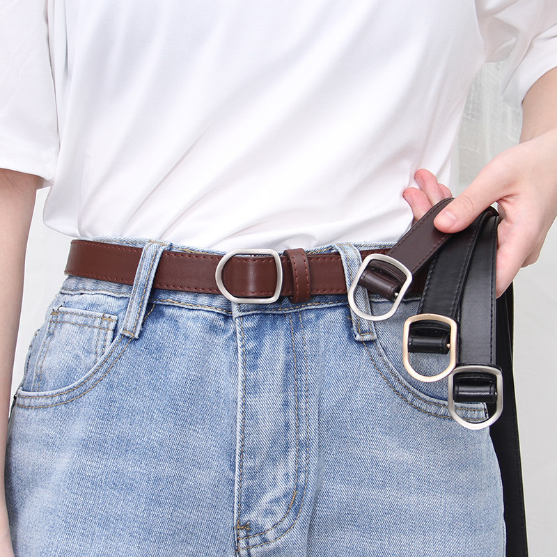 韩国东大门新款韩版黑色小腰带无孔女学生扣皮带软不用打孔女生