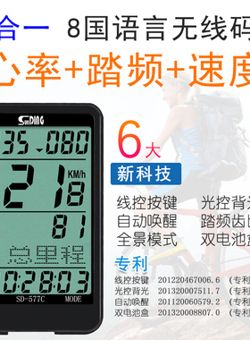 577C踏频心率山地公路自行车无线码表光控背光长亮大屏速度里程计