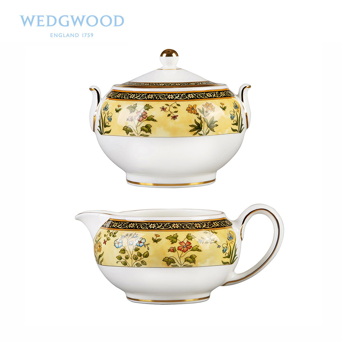 【大力度清库存】Wedgwood威基伍德印度之花骨瓷 糖缸奶缸套装