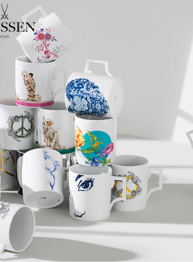 德国Meissen梅森18款马克杯浮雕双剑雅致青花蓝洋葱金边玫瑰