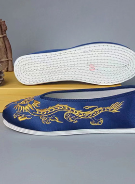 圆口老北京布鞋男款 千层底布鞋国风传统纯手工深蓝色紫红色布鞋