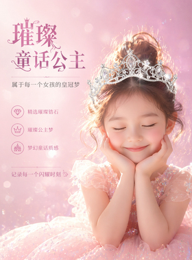 女童皇冠头饰镶钻王冠礼服发饰节日礼物公主发夹发卡2026年新款