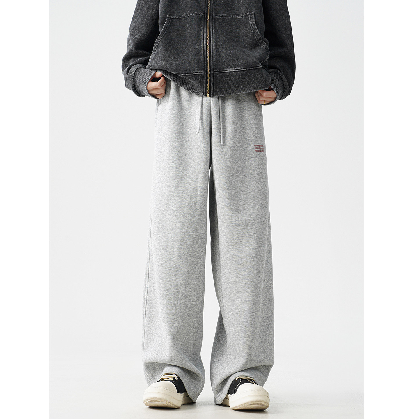 美式简约重磅弯刀裤男2025秋冬宽松阔腿拖地卫裤高级感运动休闲裤