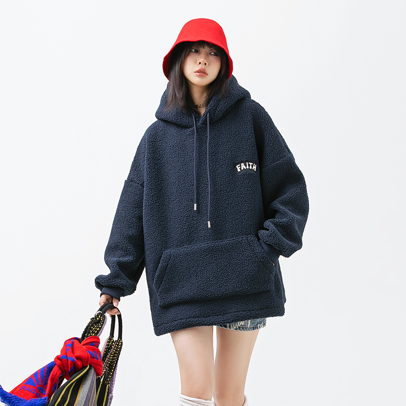 PASSIBURN 羊羔绒慵懒风绣绣重磅连帽卫衣宽松秋冬季潮牌情侣外套