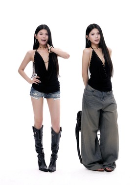 【吉月月】设计感荡领挂脖吊带上衣