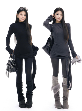 高弹力不规则分割裁剪修身显身材百搭连衣裙打底衫