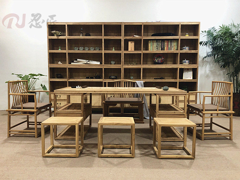 榆木新中式书房免漆茶桌忍匠