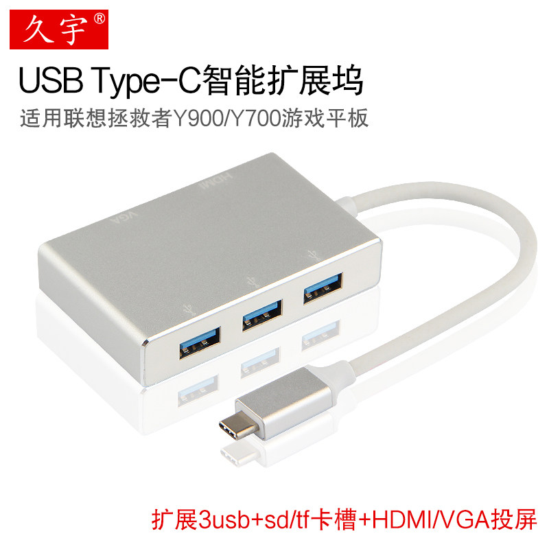 久宇 USB-C扩展坞适用联想拯救者Y900转换器拓展HDMI电视VGA投影y700游戏平板电脑TypeC转接头USB连键鼠标U盘
