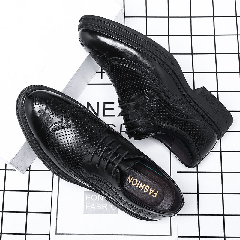 镂空洞洞凉皮鞋真皮布洛克新郎鞋