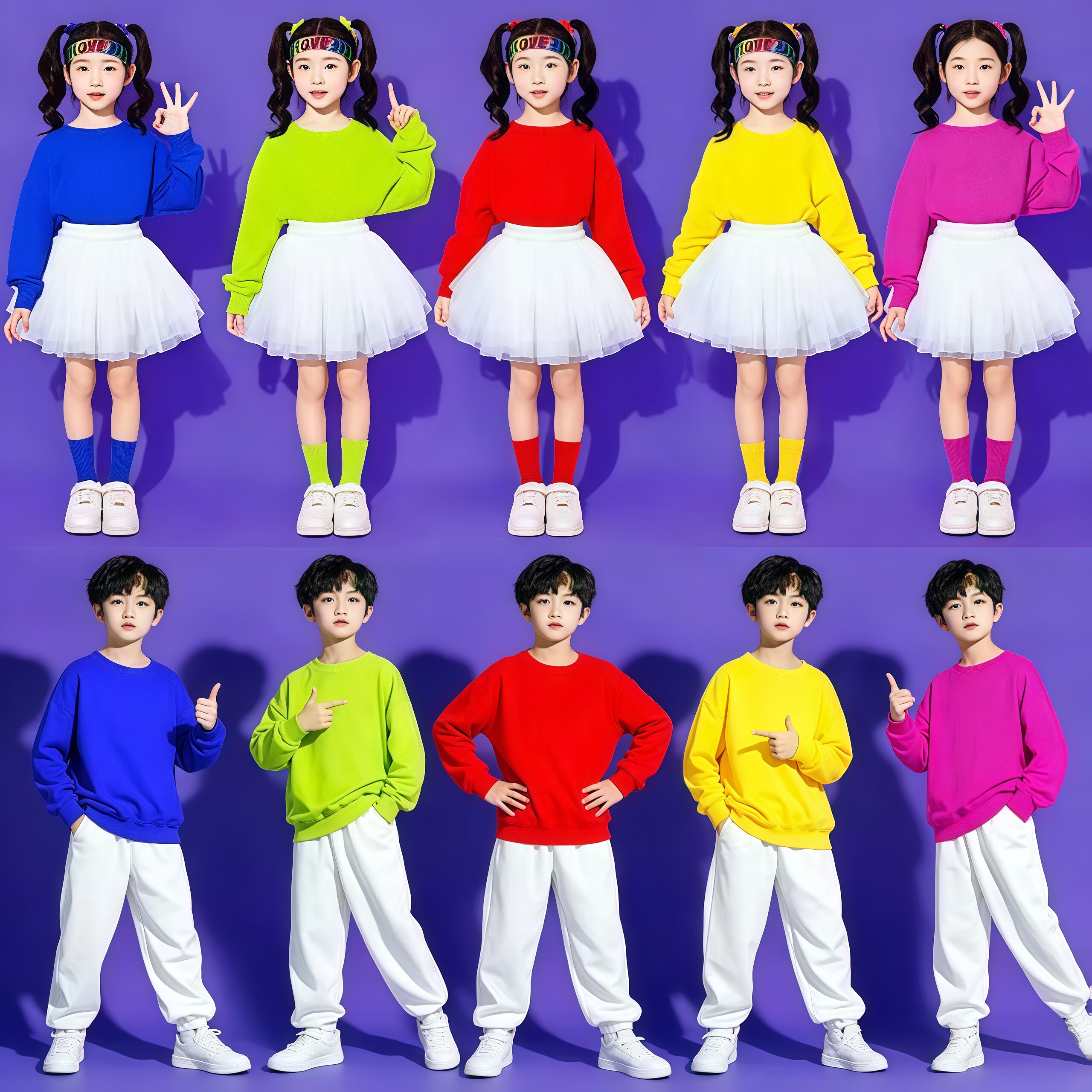 国庆儿童街舞演出服纱裙套装彩色儿童演出服