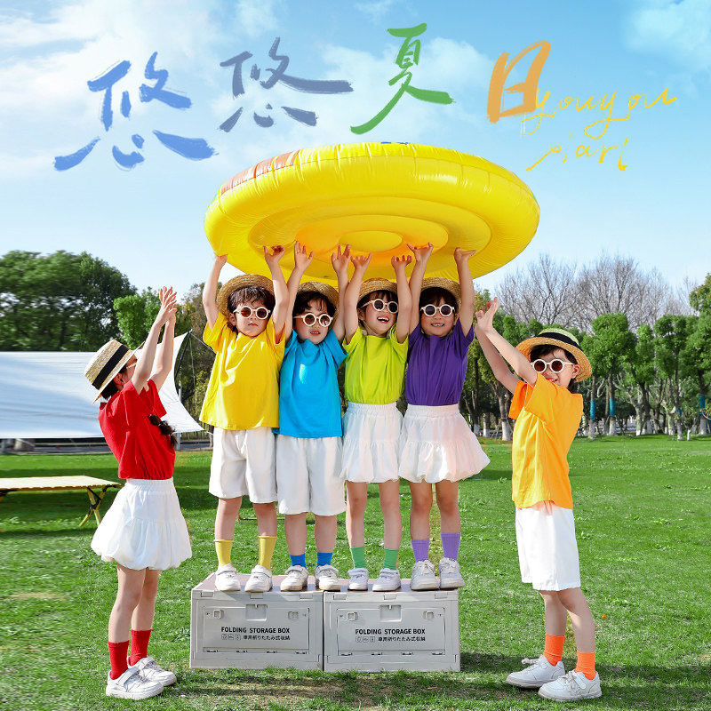 六一儿童演出服幼儿园舞蹈糖果色毕业照T恤小学生啦啦队表演服装