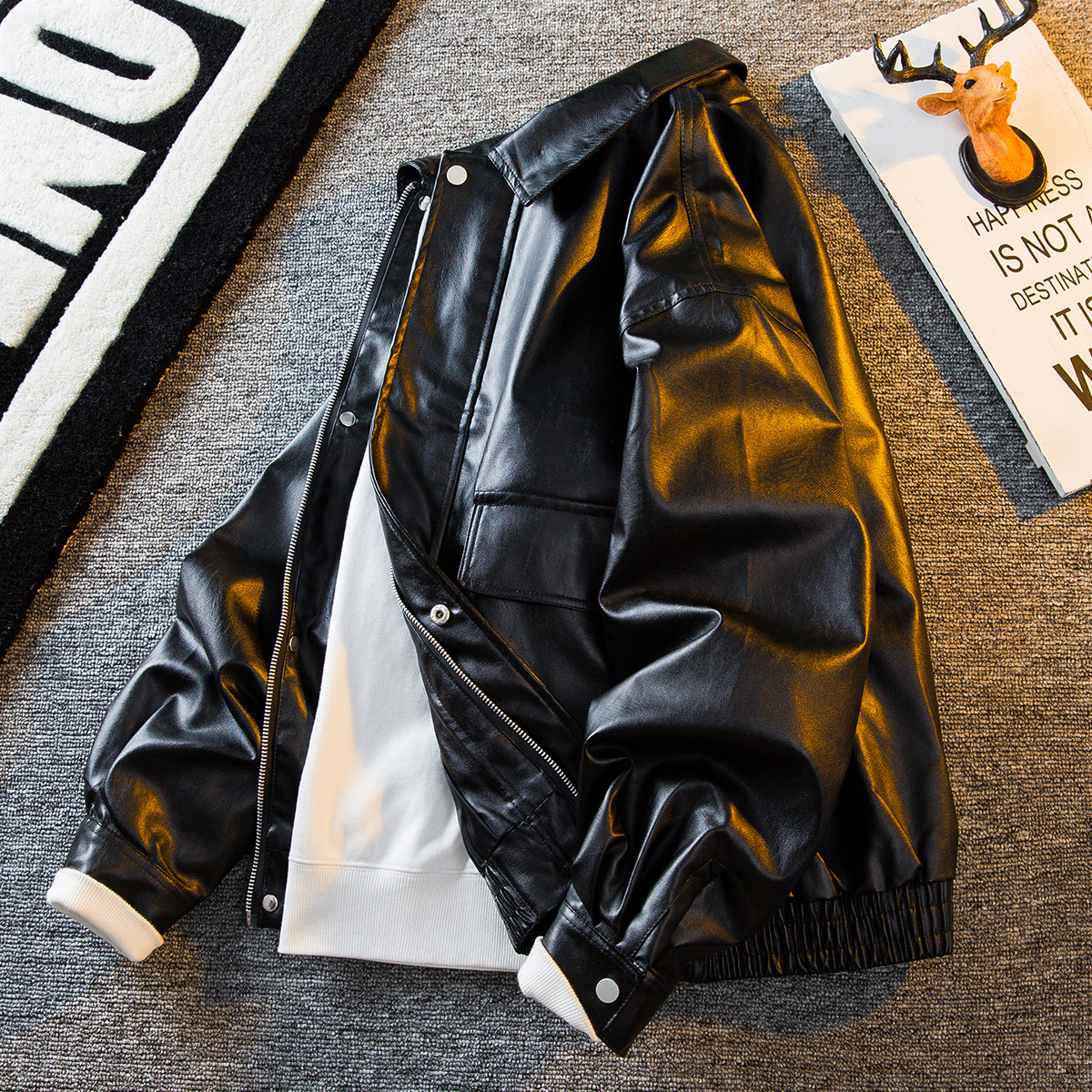 thumbnail for HPCP crocodile pattern leather jacket men's high-end fashion brand American hiphop high street ruffian handsome motorcycle leather jacket men