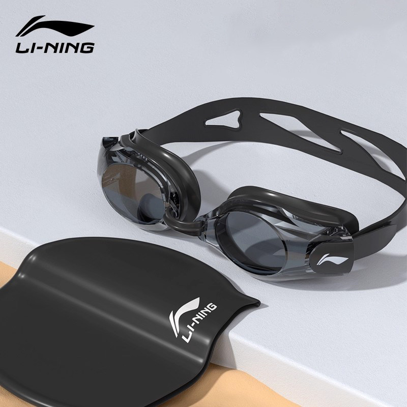 李宁镀膜泳镜2025新款女士高清防水防雾近视男士游泳眼镜泳帽套装
