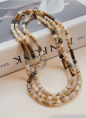 天然石串珠淡水珍珠女锁骨链