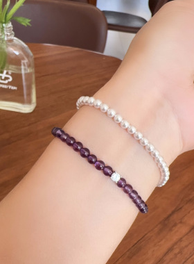 紫水晶手串纯银手链招财手饰
