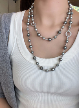 大溪地渐变真多麻灰色女毛衣链