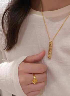 古法沙金点钻随身佛项链女